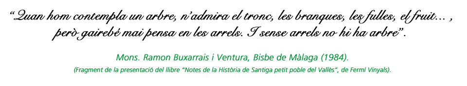 "Quan hom contempla un arbre, n’admira el tronc, les branques, les fulles, el fruit... , per&ograve; gaireb&eacute; mai pensa en les arrels. I sense arrels no hi ha arbre”